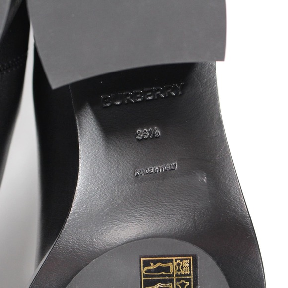 Burberry Lynton Chelsea Black Leather Mid Calf Booties 36.5 NEW Stretch Fabric - Picture 6 of 7